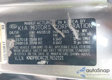 2014 Kia Sportage Lx z USA, uszkodzony, nr VIN KNDPBCAC2E7652121